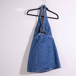 Cult Gaia Rumi Cotton Denim Jean Halterneck Geometric Hardware Mini Dress Blue 4